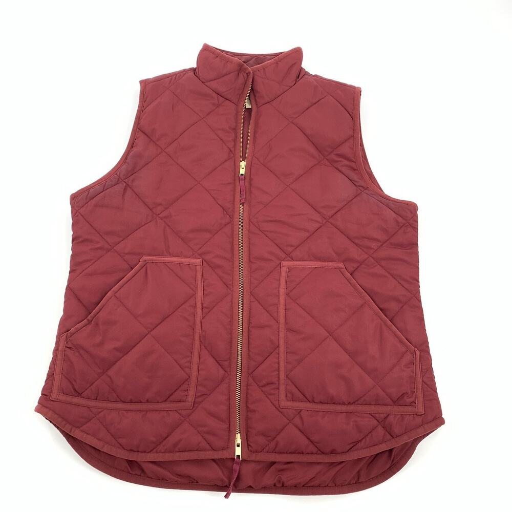 J Crew Quilted Full Zip Puffer Vest Medium Womens Dark Red Burgundy Outdoor M